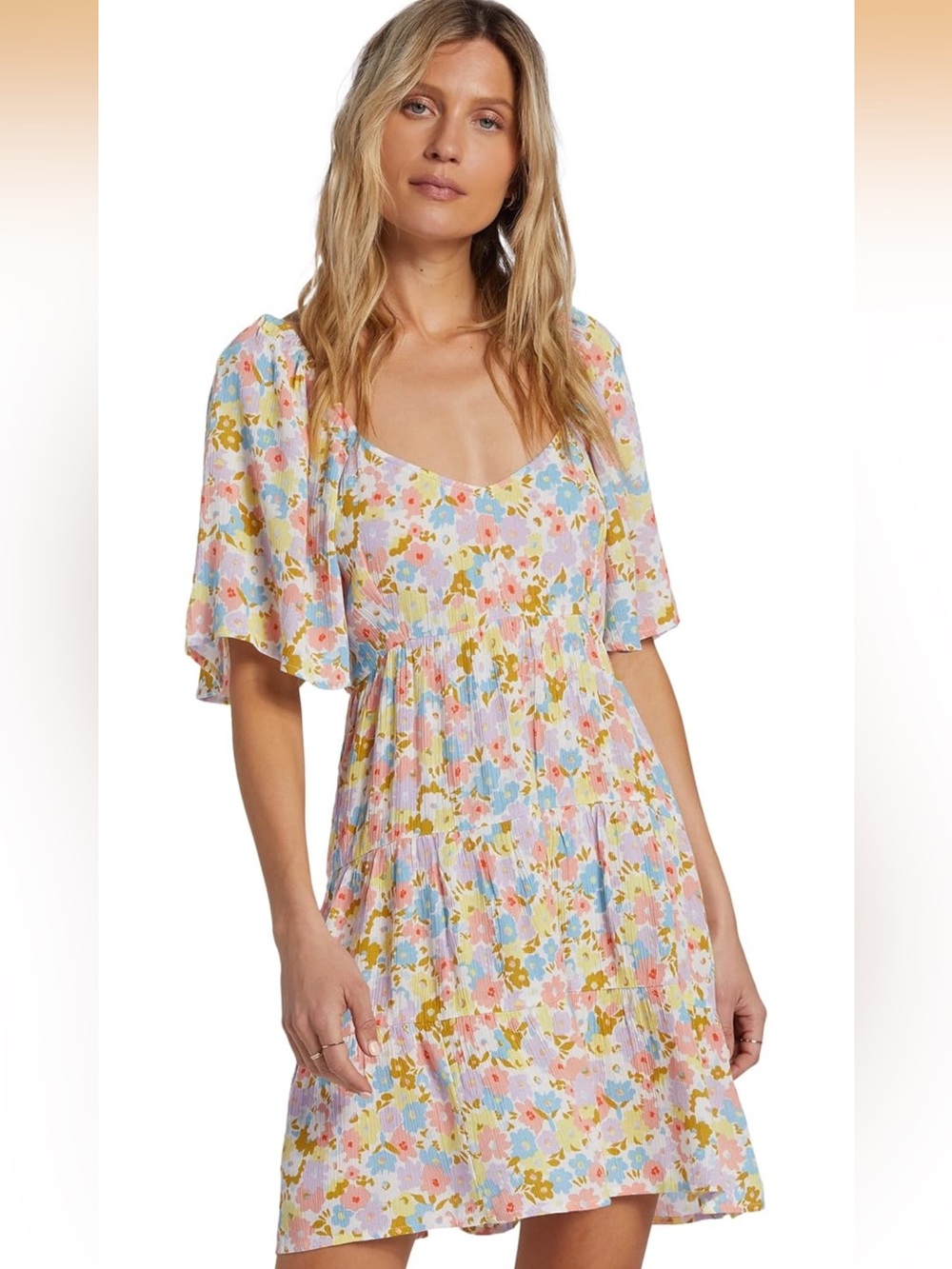Billabong Pastel Floral Tiered Midi Dress